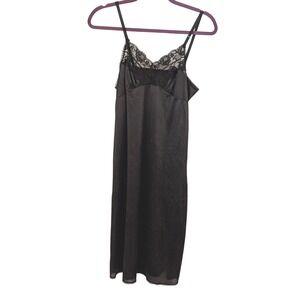 Vintage Hanes Her Way Black Nylon Lace Trim Slip‎ Dress Size 36